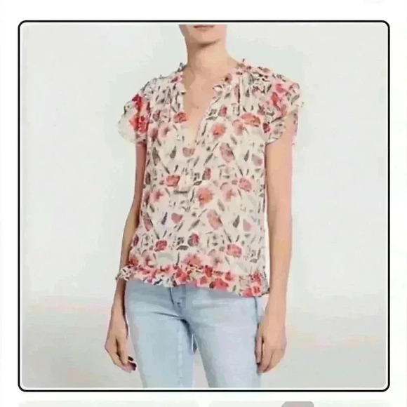 MISA Los Angeles Olga floral chiffon blouse with tasseled tie - Picture 1 of 6
